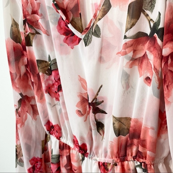 Show Me Your Mumu Roses Floral Pink Red White Dress Large Bell Sleeves Large - Picture 9 of 15
